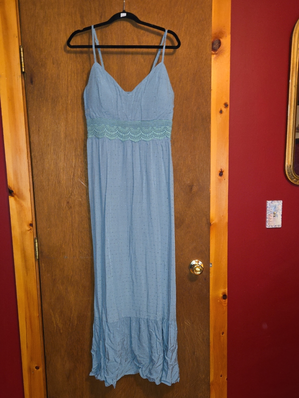 Mint Green Lace-Trim Spaghetti Strap Maxi Dress